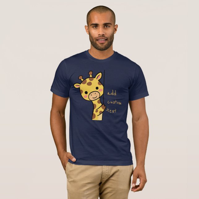 Personlig söt giraff marinblå t-shirt (Hel framsida)