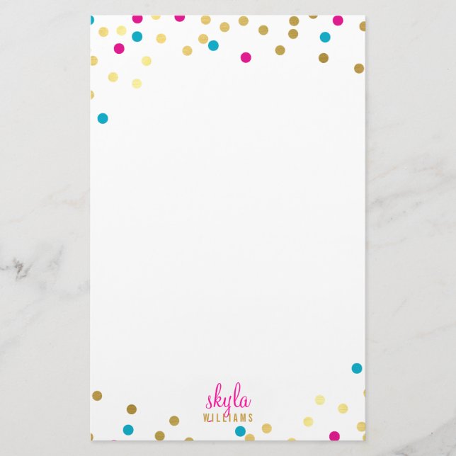 PERSONLIG söt glamoral guld rosa blue konetti Brevpapper (Framsida)