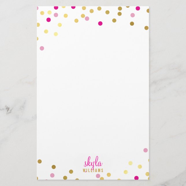 PERSONLIG söt glamorös guld söt rosa konetti Brevpapper (Framsida)