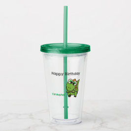 Personlig, söt grönt, dinosauurers blå födelsedag take away mugg
