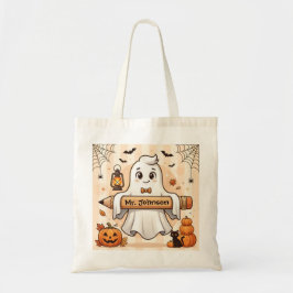 Personlig söt Halloween-spök-lärare-totebag Tygkasse