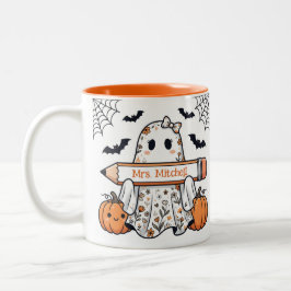 Personlig söt Halloween-spöke-lärare-mugg Två-Tonad Mugg