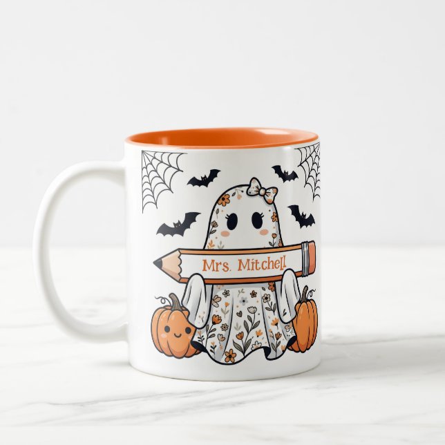 Personlig söt Halloween-spöke-lärare-mugg Två-Tonad Mugg (Vänster)