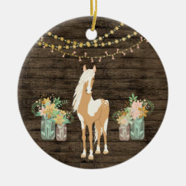 Personlig Söt Horse and Flowers Rustic Wood Julgransprydnad Keramik