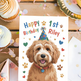 Personlig söt hund 1-års födelsedagskort för barn kort