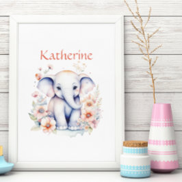 Personlig söt illustration av en baby elefant poster