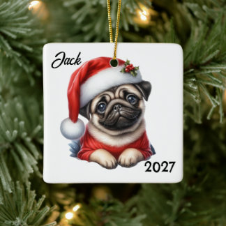 Personlig söt jul Santa Pug Julgransprydnad Keramik