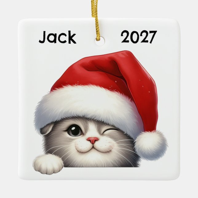 Personlig söt jul Scottish Fold katt  Julgransprydnad Keramik (Framsida)