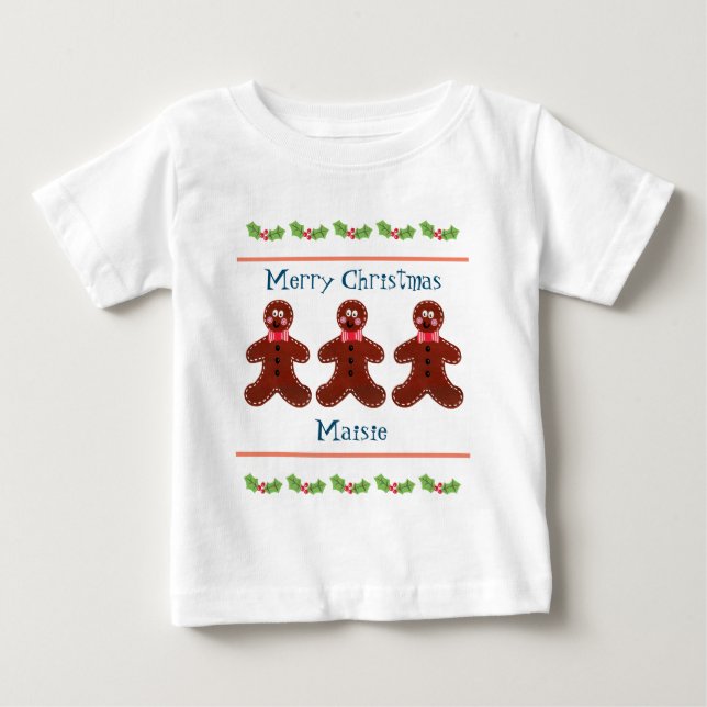 Personlig söt julpepparkaksgubbe baby T-shirt (Framsida)