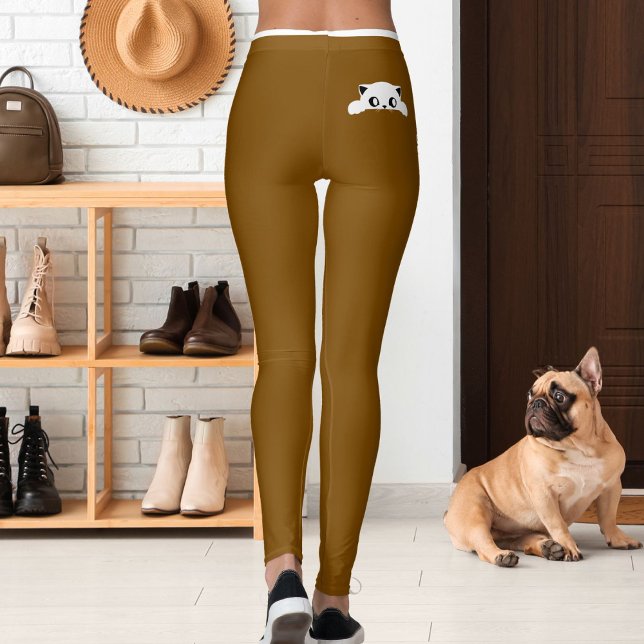 Personlig söt katt husdjur Brun vit ränder present Leggings (Skapare uppladdad)