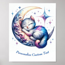 Personlig Söt Kattunge Sover på Månen Poster