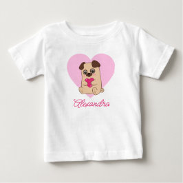 Personlig söt Kawaii rosa hjärta Pug Namn T Shirt