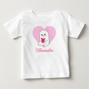 Personlig Söt Kawaii Rosa Hjärtans Katt Namn T Shirt