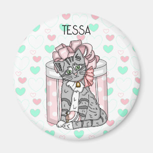 Personlig söt Kitten Rosa Bow Magnet