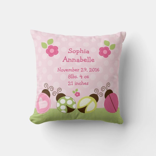 Personlig ’Söt Ladybugs & Flowers’ Pillow Kudde (Framsida)