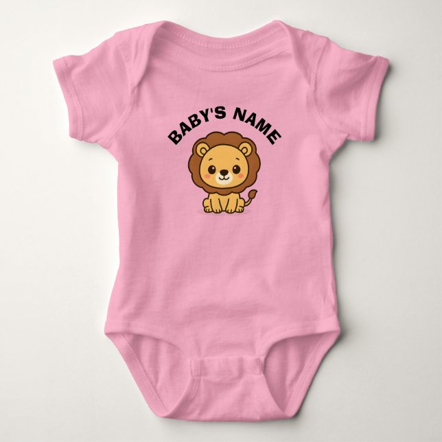 Personlig söt lejonbaby bodysuit t shirt (Framsida)