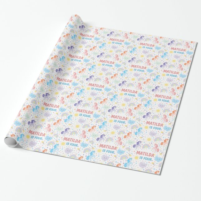 Personlig Söt Little Unicorns Wrapping Papper Presentpapper (Utrullad)