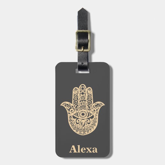 Personlig söt lyckosam hamsa-hand bagagebricka (Vertikal Framsida)