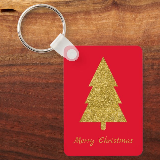 Personlig söt lyx guld träd Julafton röd Nyckelring (Framsida)