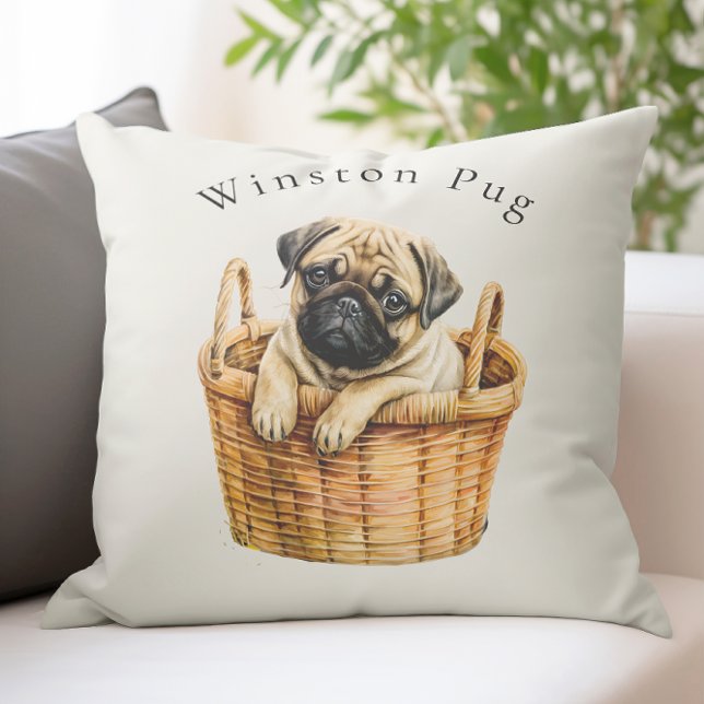 personlig, söt modern pagg kudde (cute personalized  modern pug dog throw cushion with custom name space , ideal for any pug lover
)