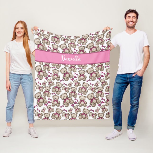 Personlig, söt nalle mönster rosa-menyfliksområdet fleecefilt (På plats)