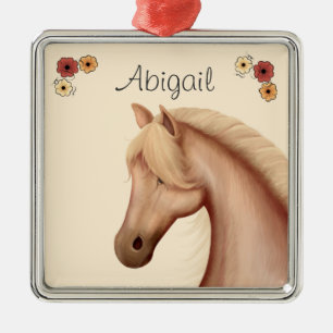Personlig Söt Palomino and Flowers Horse Julgransprydnad Metall