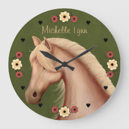 Personlig Söt Palomino Pony n Flowers Horse Stor Klocka