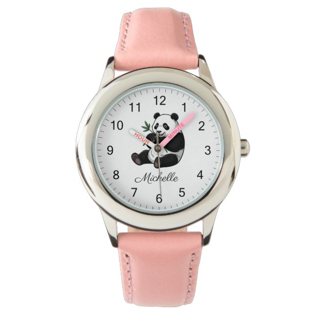 Personlig Söt Panda Björn Med Grönska Bambu Armbandsur (Framsida)