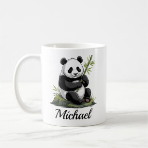 Personlig Söt Panda Björn Med Grönska Bambu Kaffemugg