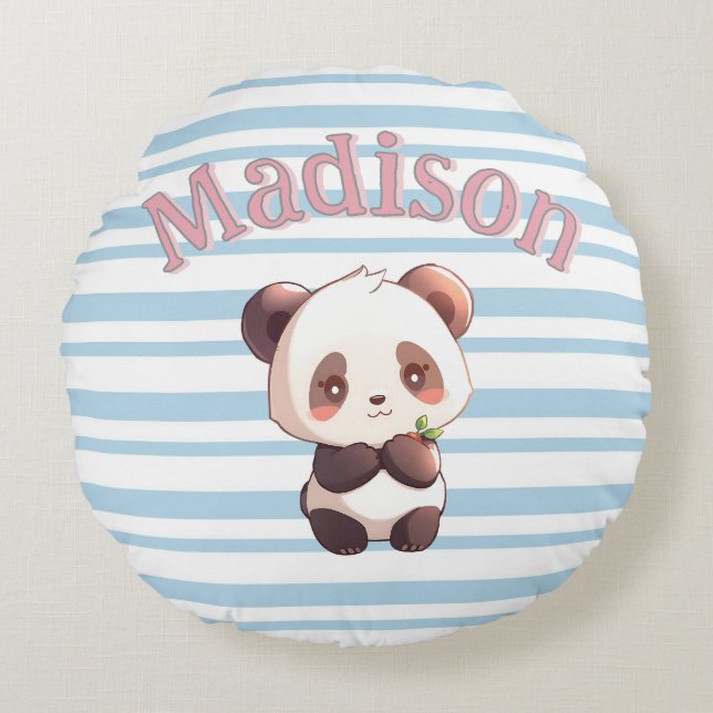 Personlig Söt Panda Rund Kudde (Framsidan)