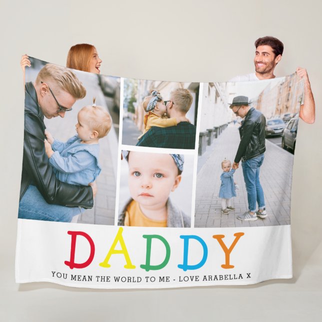 Personlig söt 'Pappa' fotokollagepresent Fleecefilt (På plats)