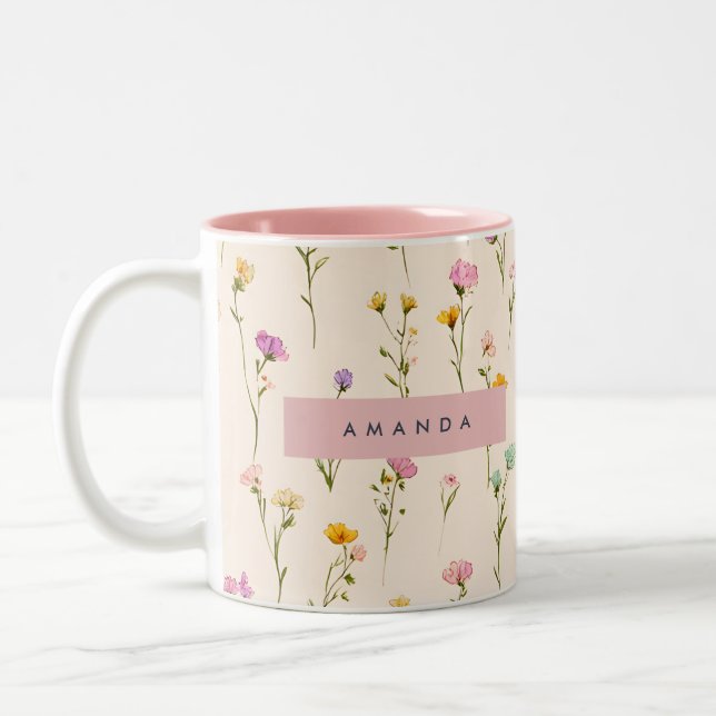 Personlig Söt Pastel-Blommar Två-Tonad Mugg (Vänster)