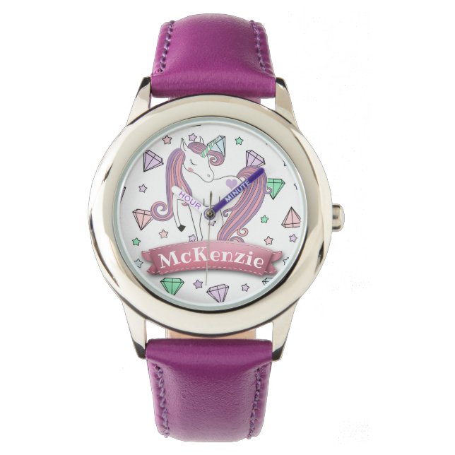 Personlig Söt Pastel Unicorn | Diamantgrupper Armbandsur (Framsida)