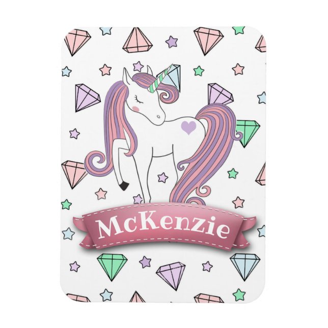 Personlig Söt Pastel Unicorn | Diamantgrupper Magnet (Vertikal)