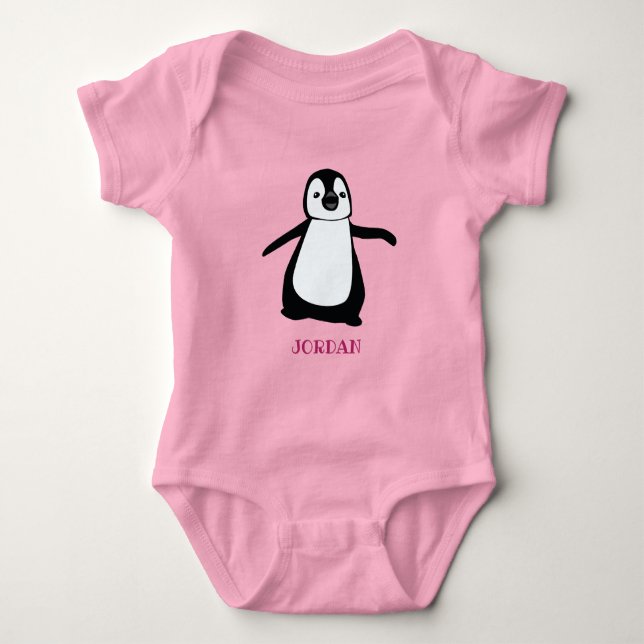 Personlig söt pingvinillustration rosa t shirt (Framsida)