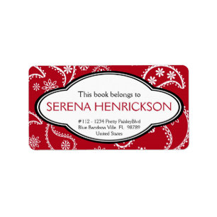Personlig Söt Red Paisley Print Bookplate Adressetikett