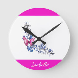 Personlig Söt Rosa Butterfly Wall Clock Rund Klocka