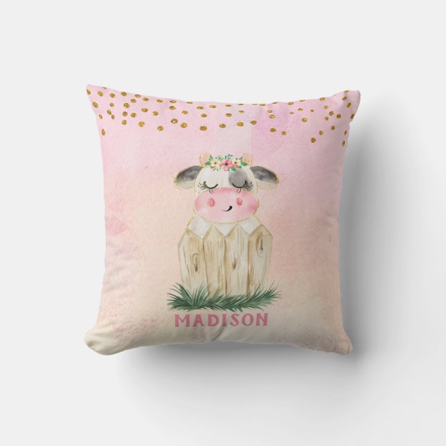 Personlig Söt Rosa Guld Ko Kudd Kudde (Framsida)