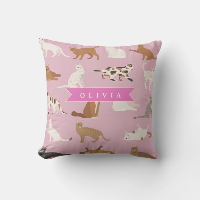 Personlig söt rosa kattmönster present kattälskare kudde (Framsida)