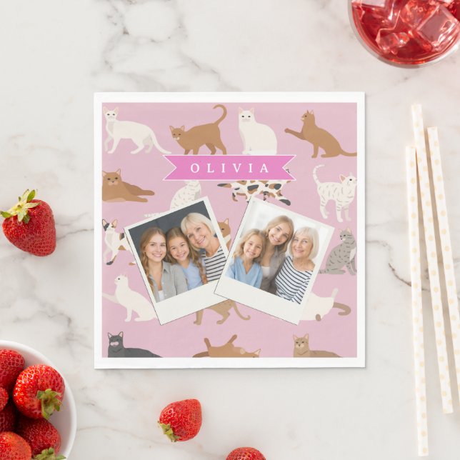 Personlig söt rosa kattmönsterpresent kattälskare pappersservett (Insitu)