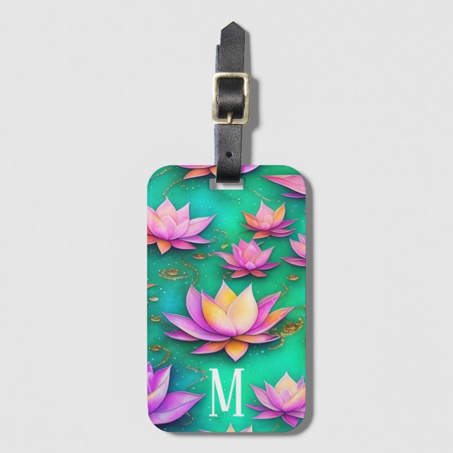 Personlig Söt Rosa Lotus Flower Mönster Bagagebricka (Framsida vertikal)