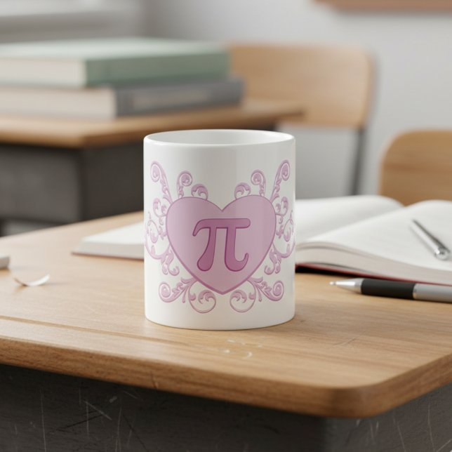 Personlig söt rosa nummer Pi-mugg Kaffemugg (Personalized pink heart number pi mug with a name.)
