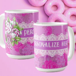 Personlig Söt Rosa och Lila jul Kaffemugg