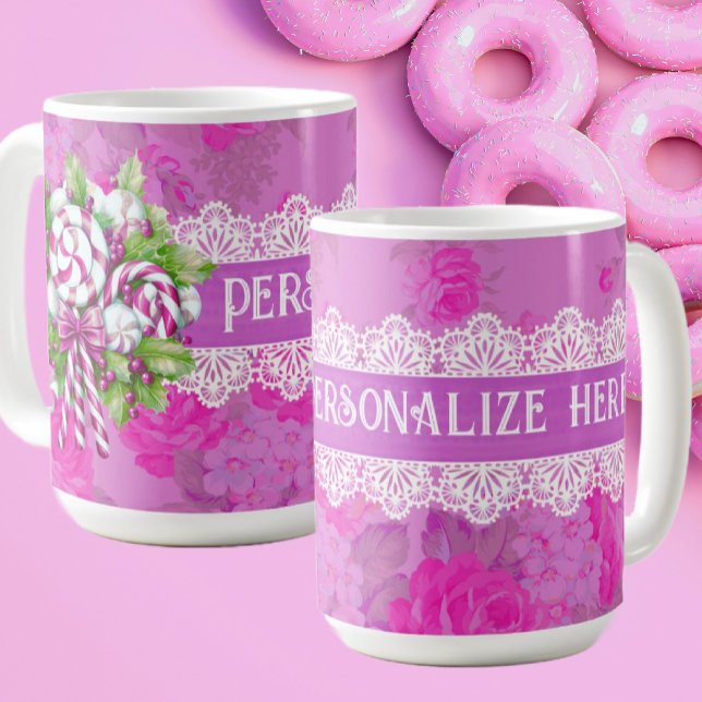 Personlig Söt Rosa och Lila jul Kaffemugg (Personalize this mug with a loved one's name!)