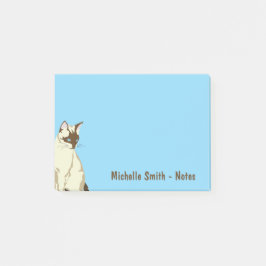 Personlig söt siamesisk katt - blå post-it block