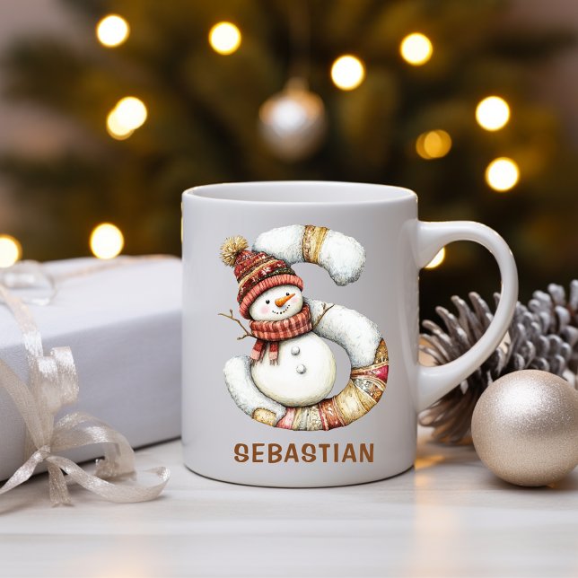 Personlig söt snömannen monogram S jul Kaffemugg (Personalized Cute Snowman Monogram S Christmas Coffee Mug)