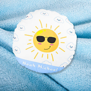 Personlig söt sol och moln baby rund kudde