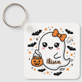 Personlig söt spökhalloween för trick-or-treat nyckelring