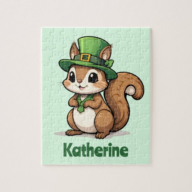Personlig söt St. Patrick's Day-ekorre Pussel (Vertikal)