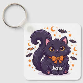 Personlig söt svart katt Halloween Nyckelring